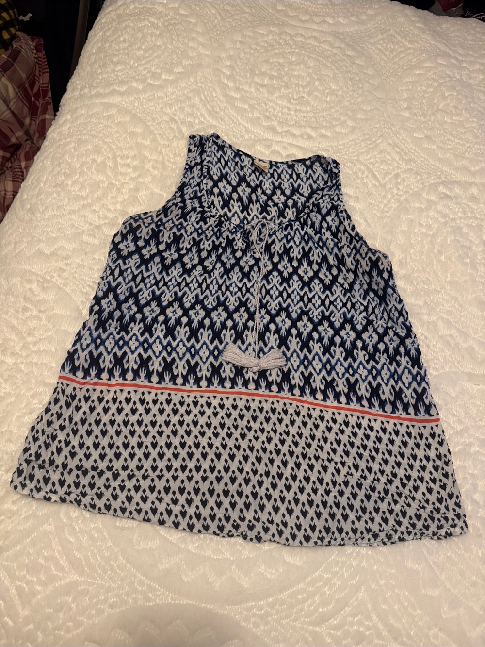 Faded Glory Navy & White Printed Girls' Tank Top with Coral Trim